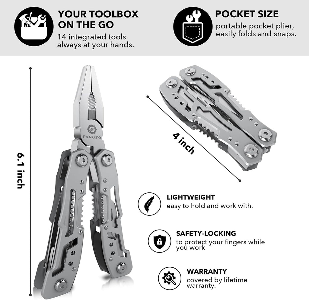14-In-1 Multitool Pliers，Premium Portable Multi Tool ，with Safety Locking Professional Stainless Steel Multitool