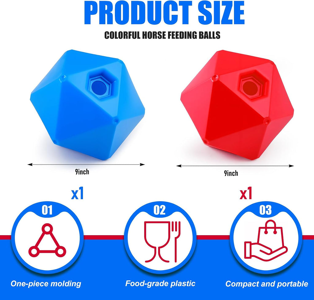 2 Pack Horse Treat Ball, 9" Feeder Toy for Horses, Red Blue