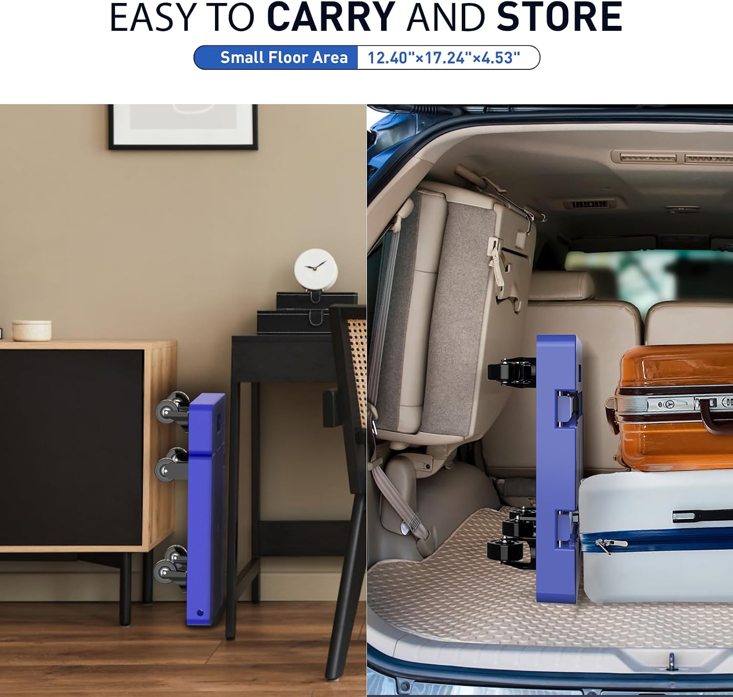 Folding Hand Truck, 500 LB Capacity Luggage Cart, Portable Folding Dolly with 6 Wheels and 2 Elastic Ropes for