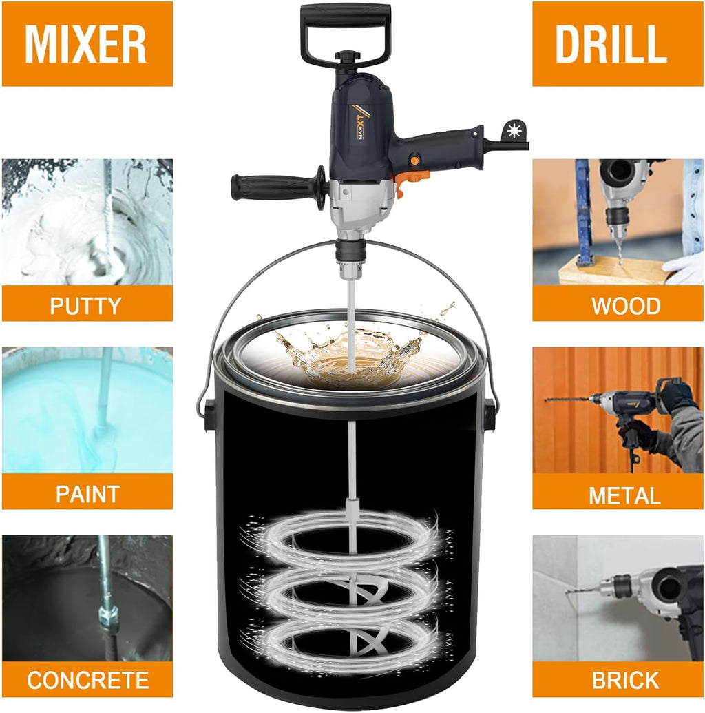 Drill Mixer Set with Spade Handle 1/2 inch Electric Corded Mixing Drill Machine 9A Motor Concrete Mud Mixer