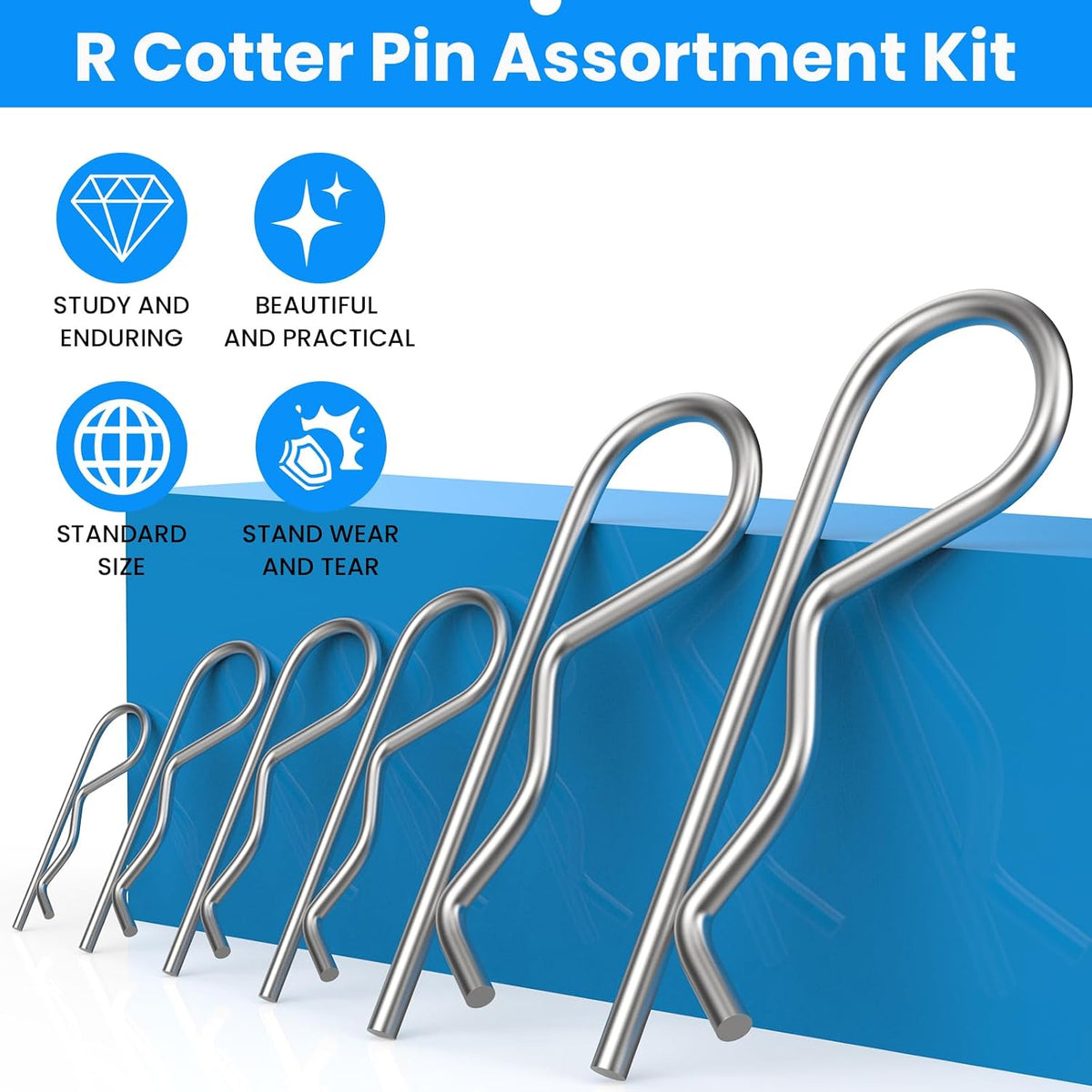 24 PCS R Clips Cotter Pin Spring Fastener Assortment Kit