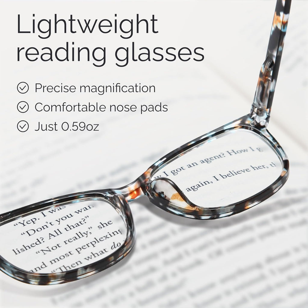 +2.0 Ladies Reading Glasses for Women Clear Vision – 5-Pack Blue Light Filtering Readers with Spring Hinges
