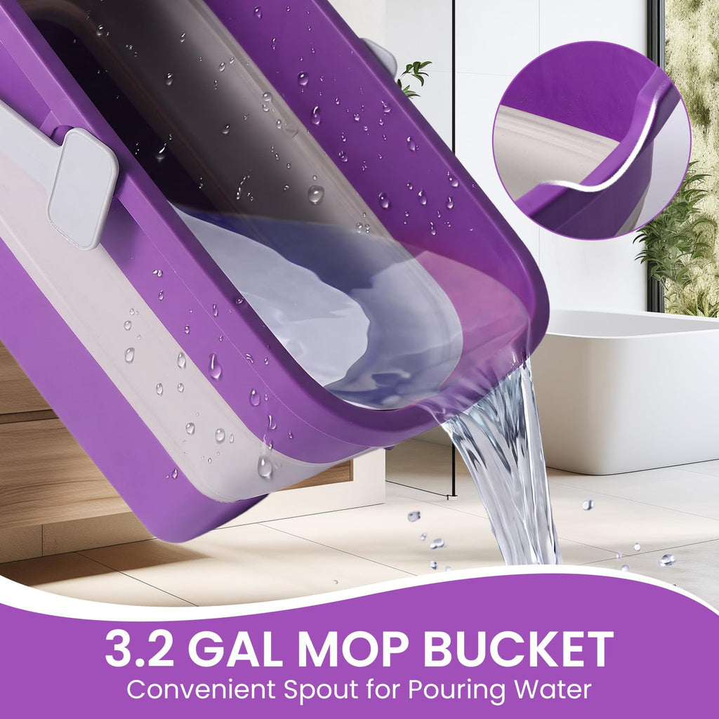 Collapsible Mop and Bucket Set with Sweeper Mop System and Mop Pads