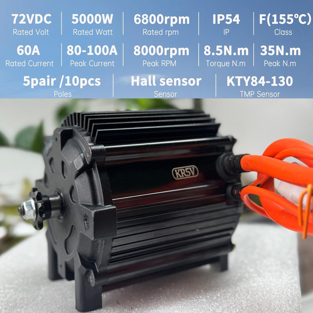Electric Brushless DC Motor 72V 5000W Peak 8000RPM Scooter Motor KR5V V2