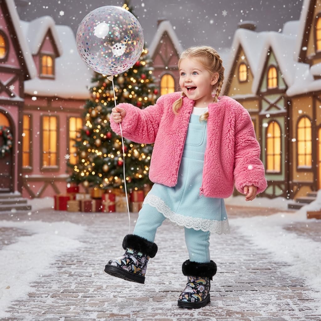 Girls Boots Unicorn Christmas Winter Boot for Toddler Little/Big Kid | Gift, Comfort, Warm, Cozy, Water-Resistant