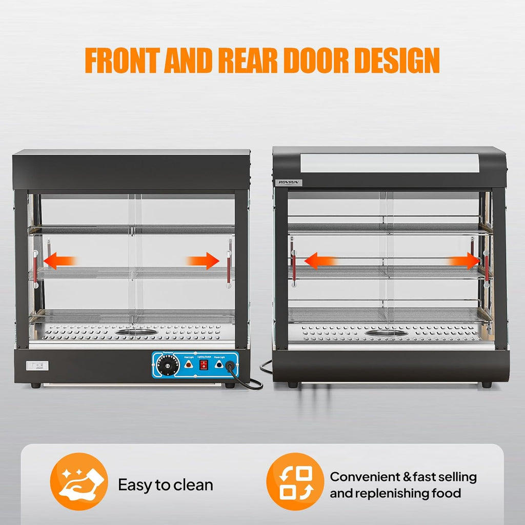 26" Commercial Food Warmer Display Pizza Warmer, 3-Tier Electric Countertop Food Warmer w/LED Lighting, Adjustable