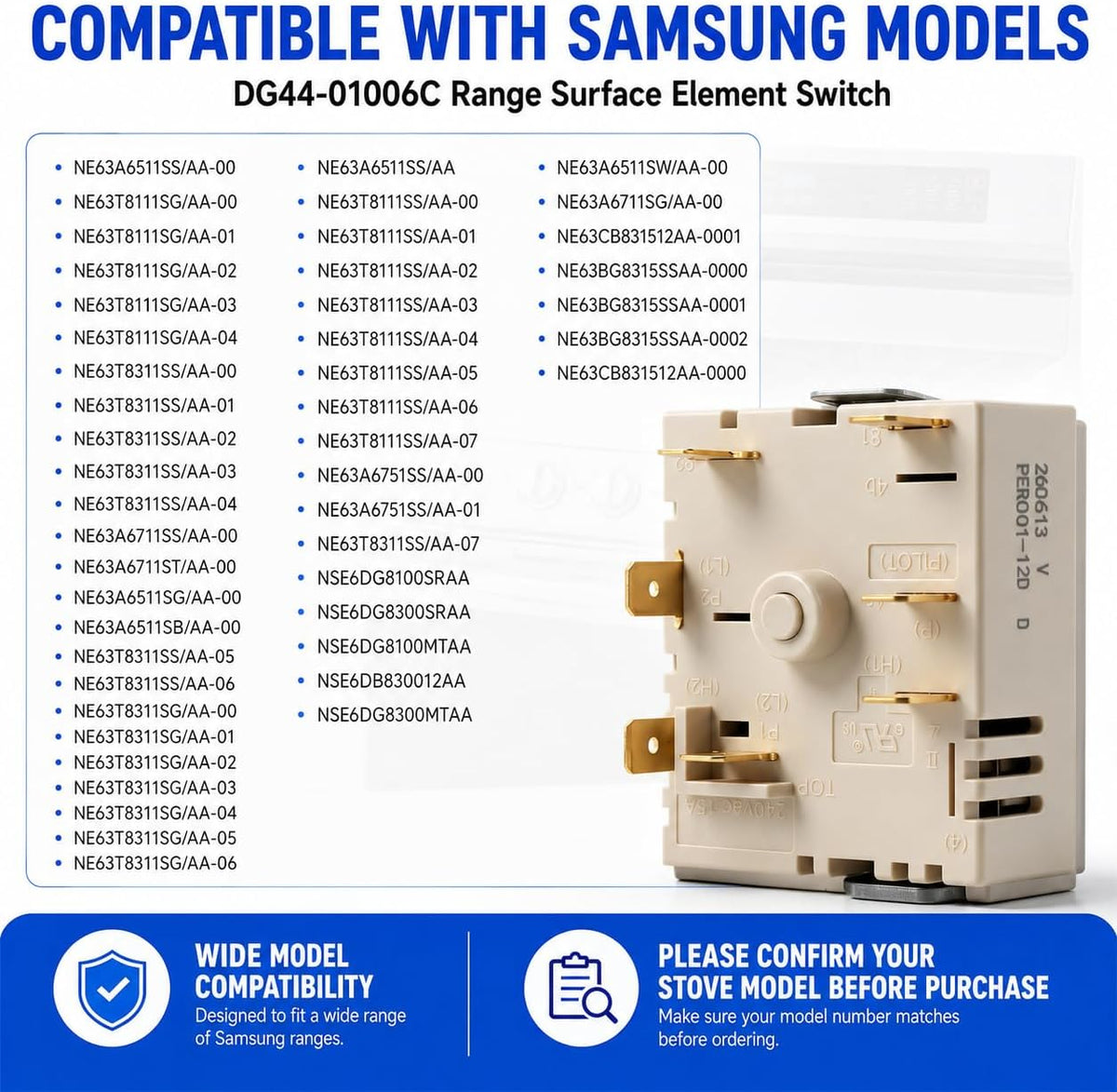 DG44-01006C Surface Infinite Switch Compatible with Samsung Range Surface Element Control, Replaces PER001-12D, 4978126, AP7014551, PS16556816, EAP16556816