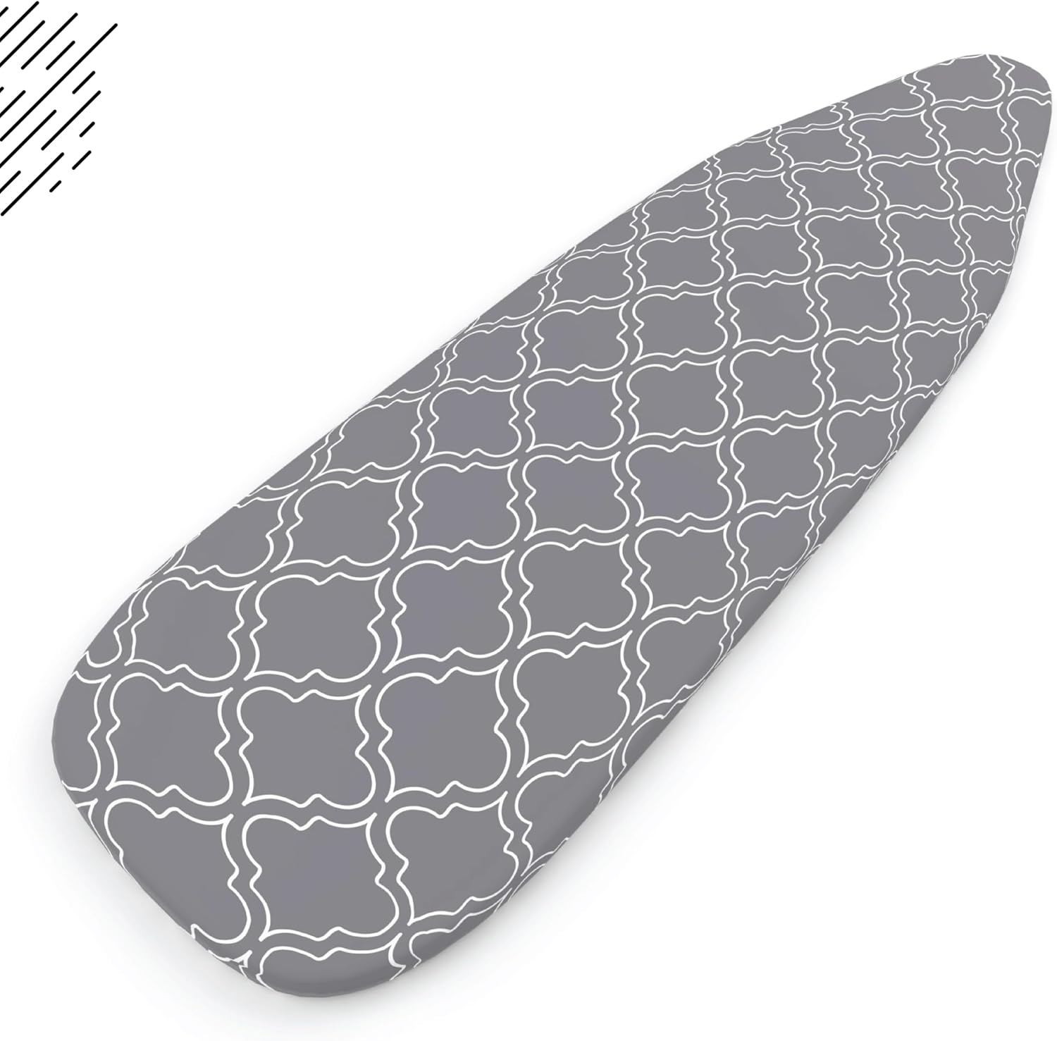 Ironing Board Cover and Pad, Thick Felt 49"x18" | Grey Tiles, 100% Cotton Surface | Scorch & Stain Resistant | Heavy