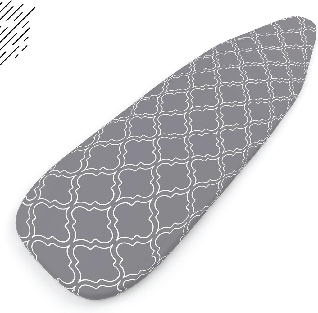 Ironing Board Cover and Pad, Thick Felt 42"x14" | Grey Tiles, 100% Cotton Surface | Scorch & Stain Resistant | Heavy