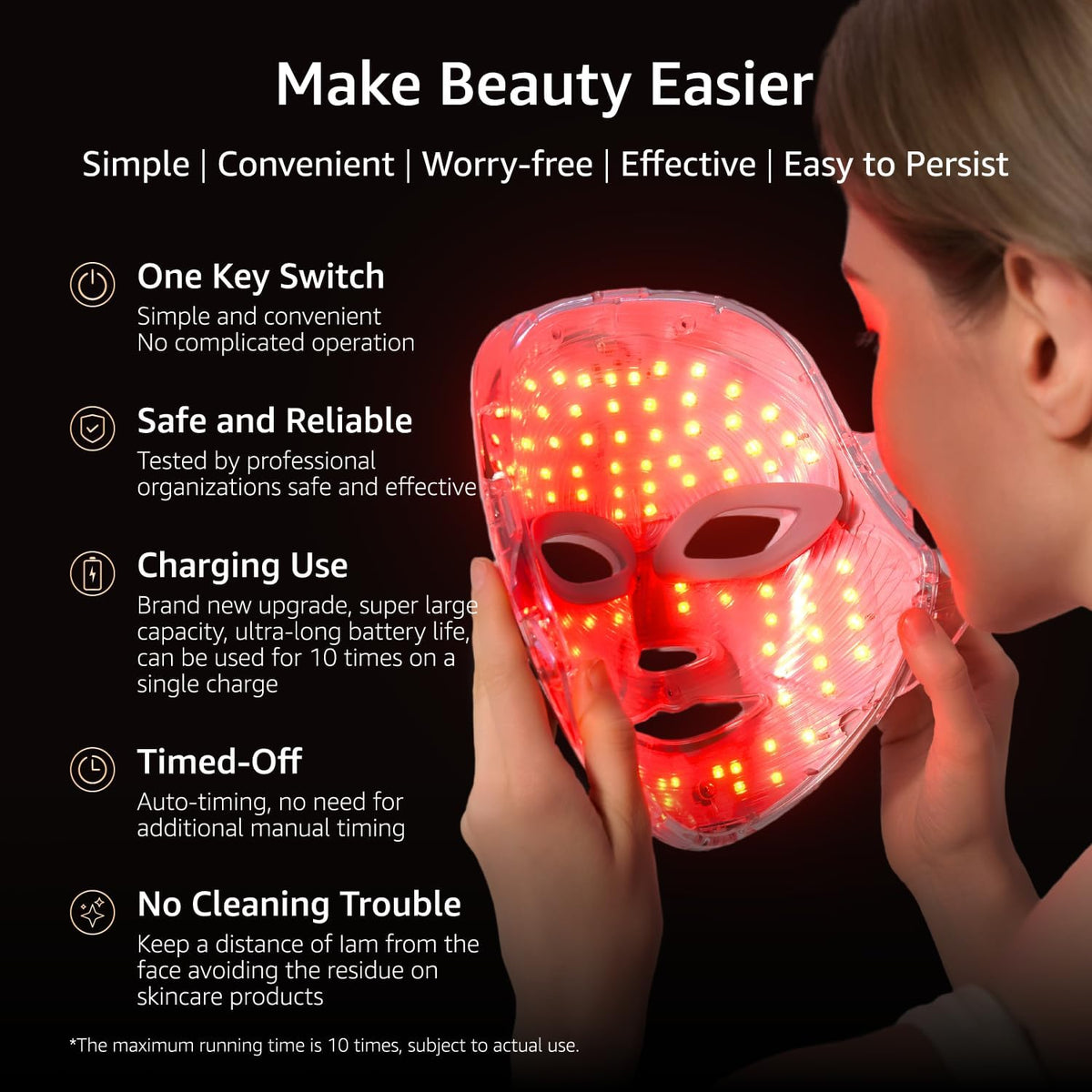 LED Face Mask for Wrinkles, Red Light Therapy for Face, Cordless NIR Red Light Therapy Mask with 7 Light Modes, 426