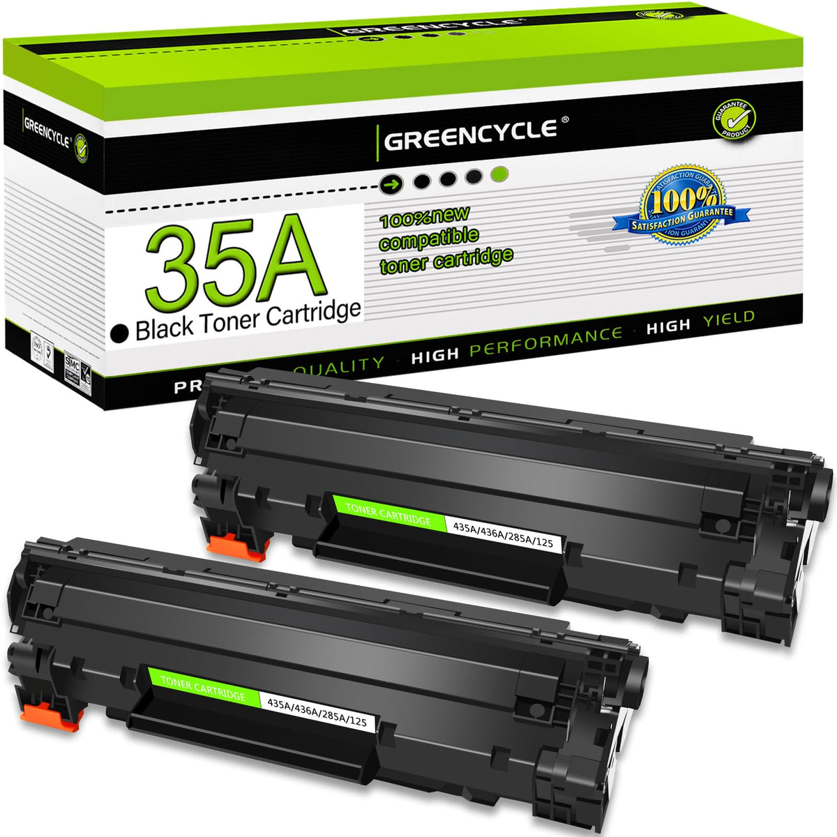 CB435A 35A Black Toner 2 Pack Compatible Replacement for HP 35A