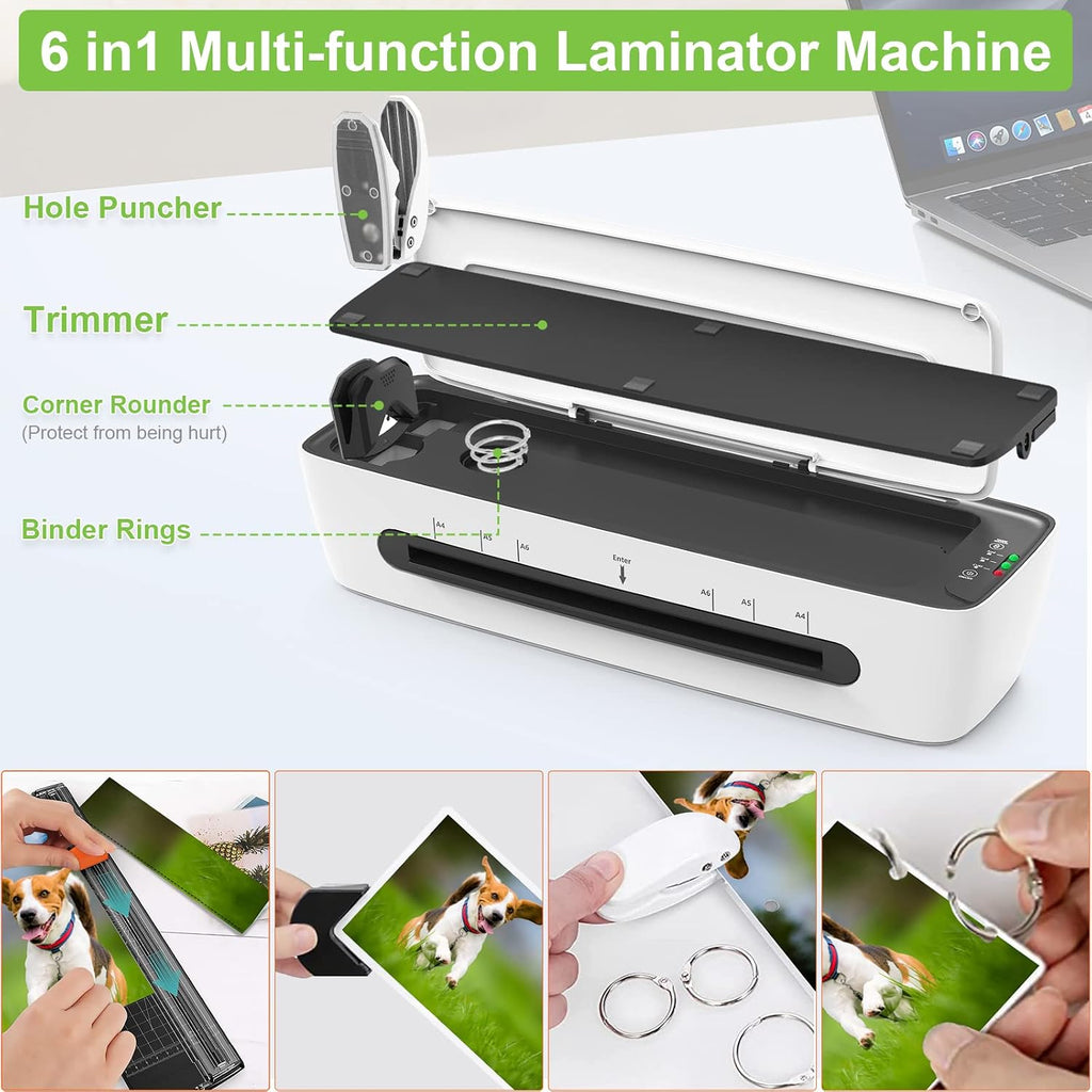 Laminator with Laminating Sheets 9 inch Portable Thermal Lamination | White, Hot & Cold modes, 6 in 1 Laminator kit