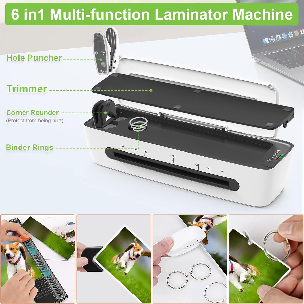 Laminator with Laminating Sheets 9 inch Portable Thermal Lamination | White, Hot & Cold modes, 6 in 1 Laminator kit