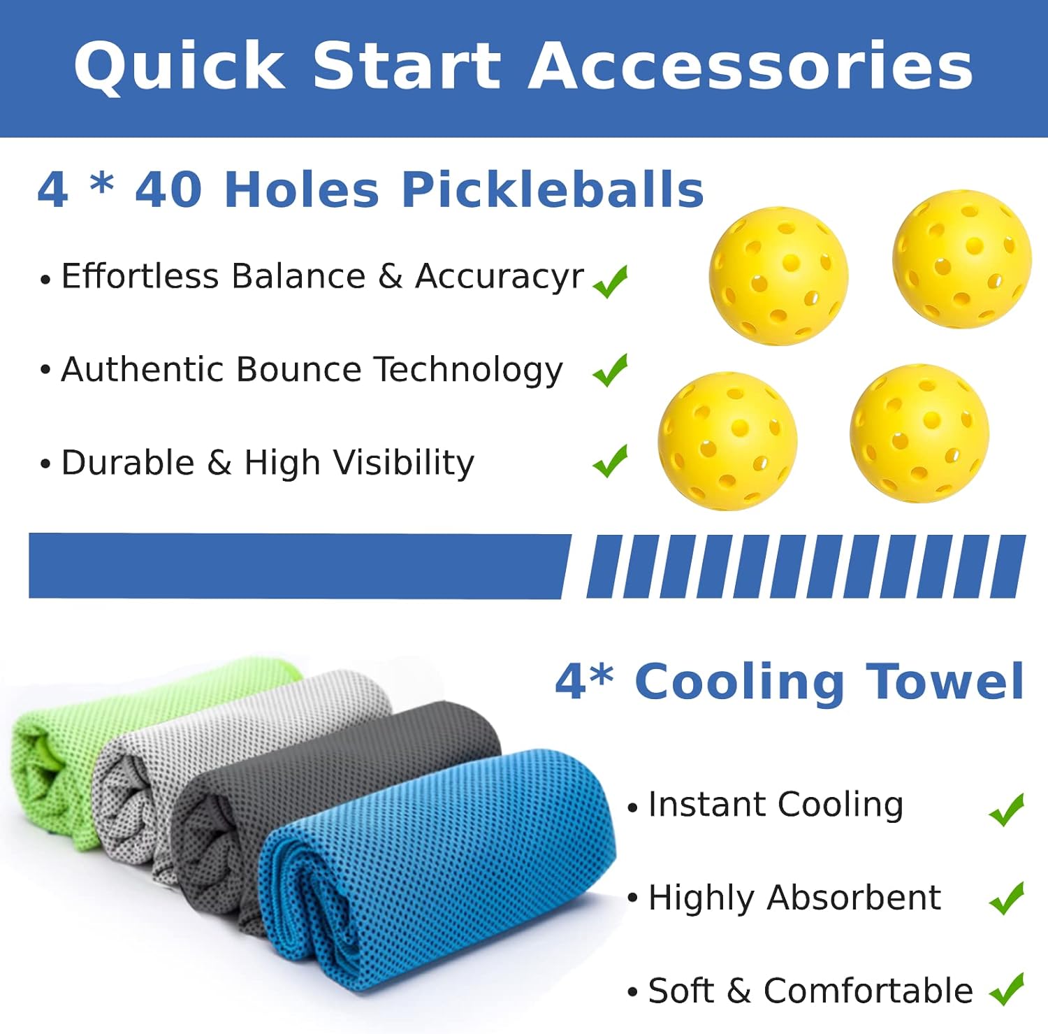 Pickleball Paddles Set of 4, Wood Pickleball Set with Comfort Grip | 4 Cooling Towels, 4 Pickleball Balls & Carry