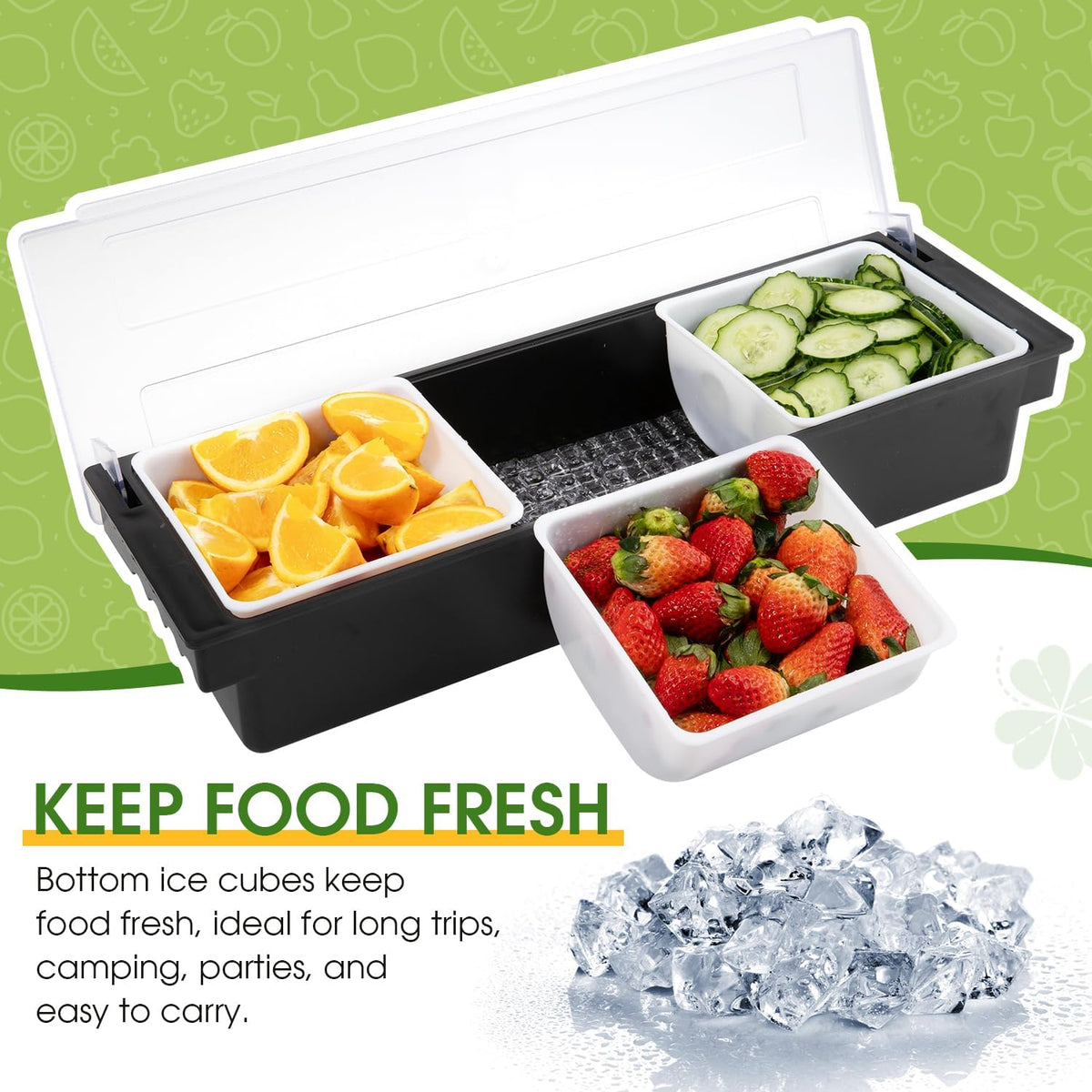 Ice Cooled Condiment Serving Container Fruit Veggie Condiment Caddy Plastic Garnish Station with Lid for Fruit,Ice
