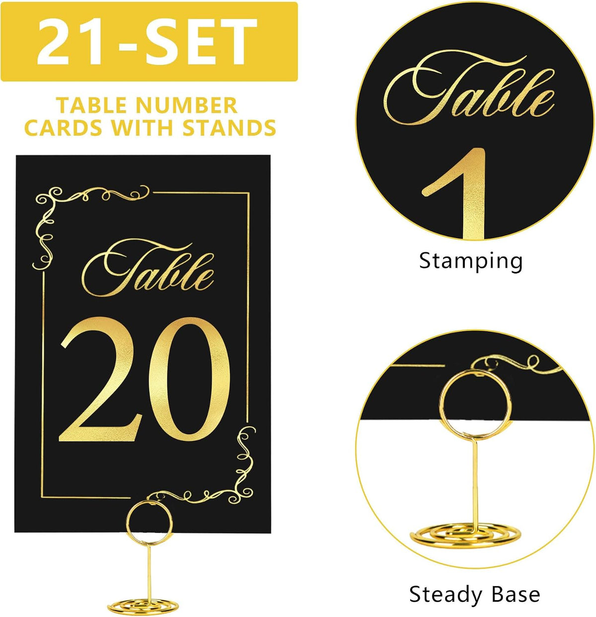 21 Sets Wedding Table Number 1-20 and Head with Holders, 4" X 6"