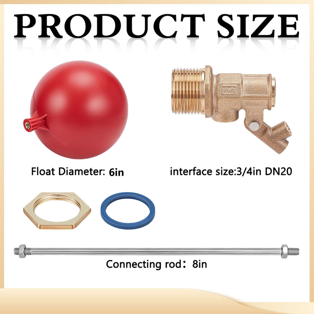 Doodlream 2 Pack 3/4 Inch Brass Float Valve with 6 Inch Float Ball