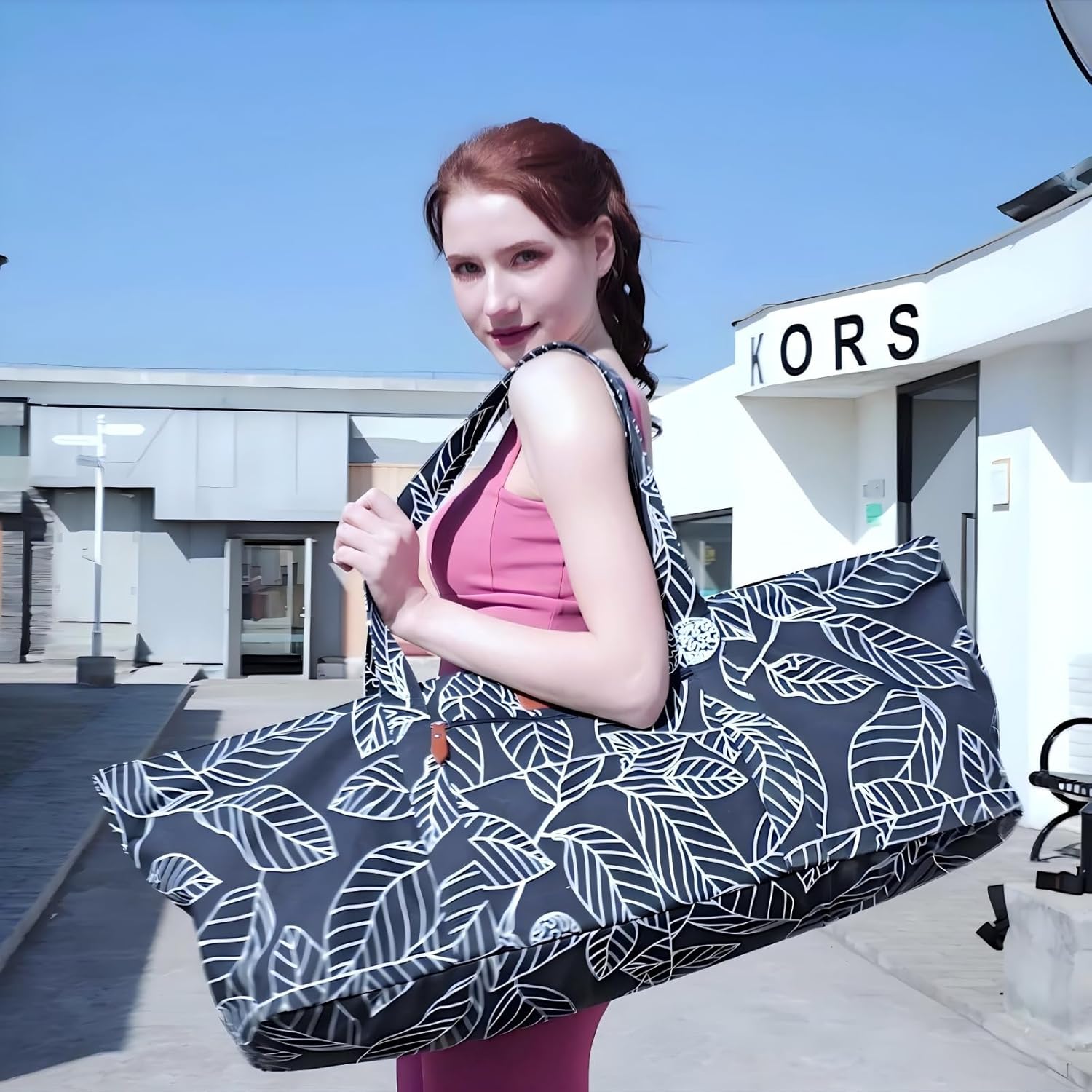 Large Yoga Mat Bag for Women Men, Travel Gym Bag for Pilates Office Beach Workout, Yoga Mat Tote Carrier with Mat