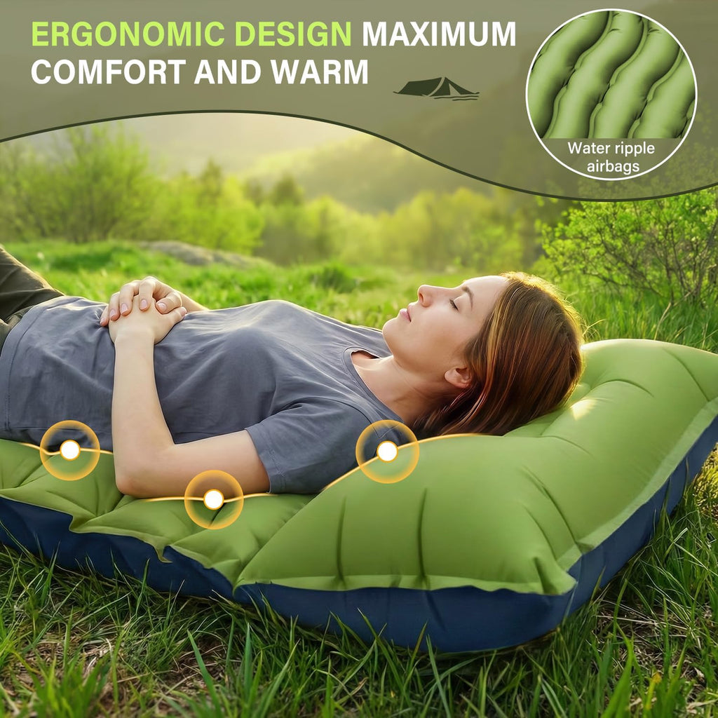 Camping Sleeping Pad, Ultralight Camping Mat with Pillow, Built-in Foot Pump Inflatable Sleeping Pads Compact for