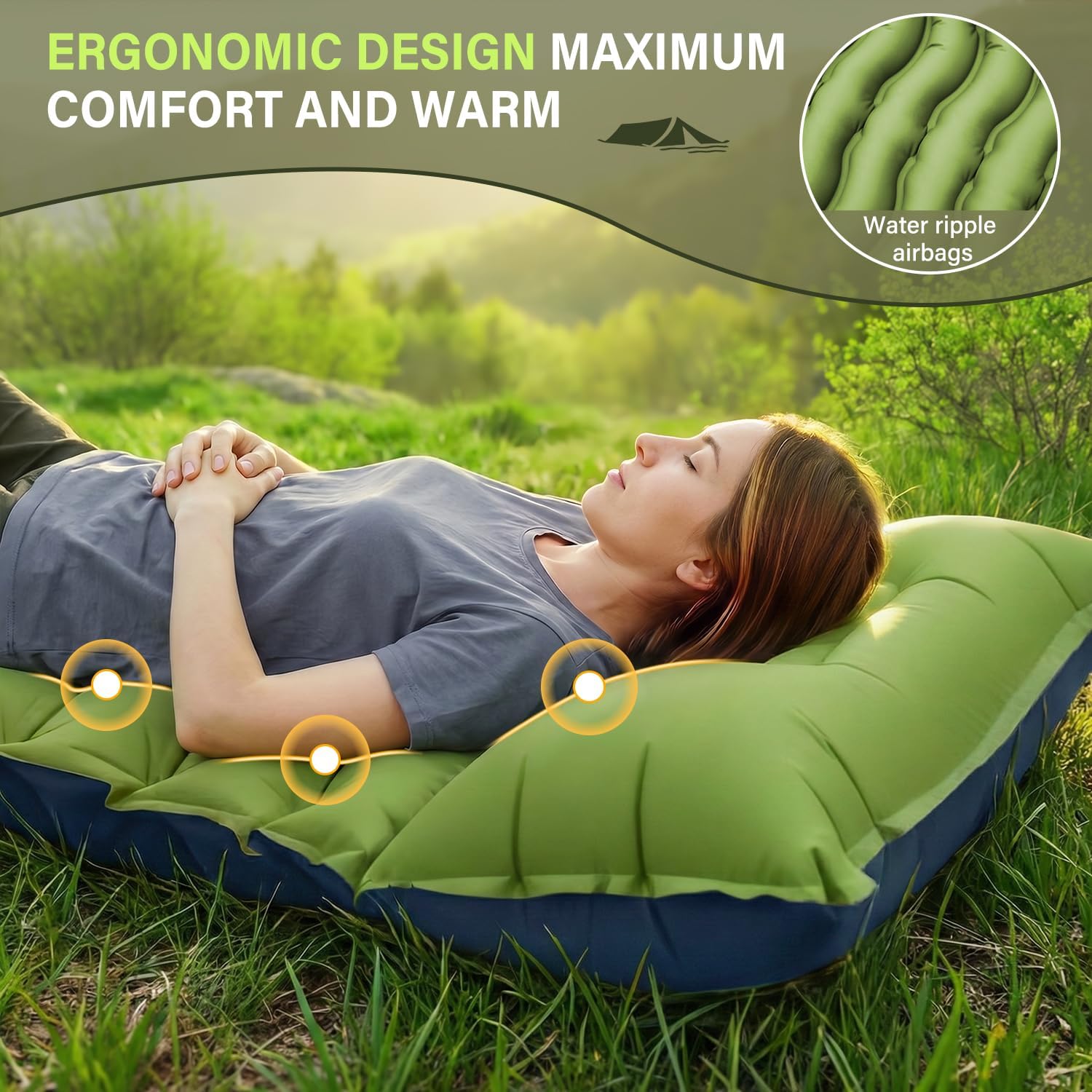 Camping Sleeping Pad, Ultralight Camping Mat with Pillow, Built-in Foot Pump Inflatable Sleeping Pads Compact for