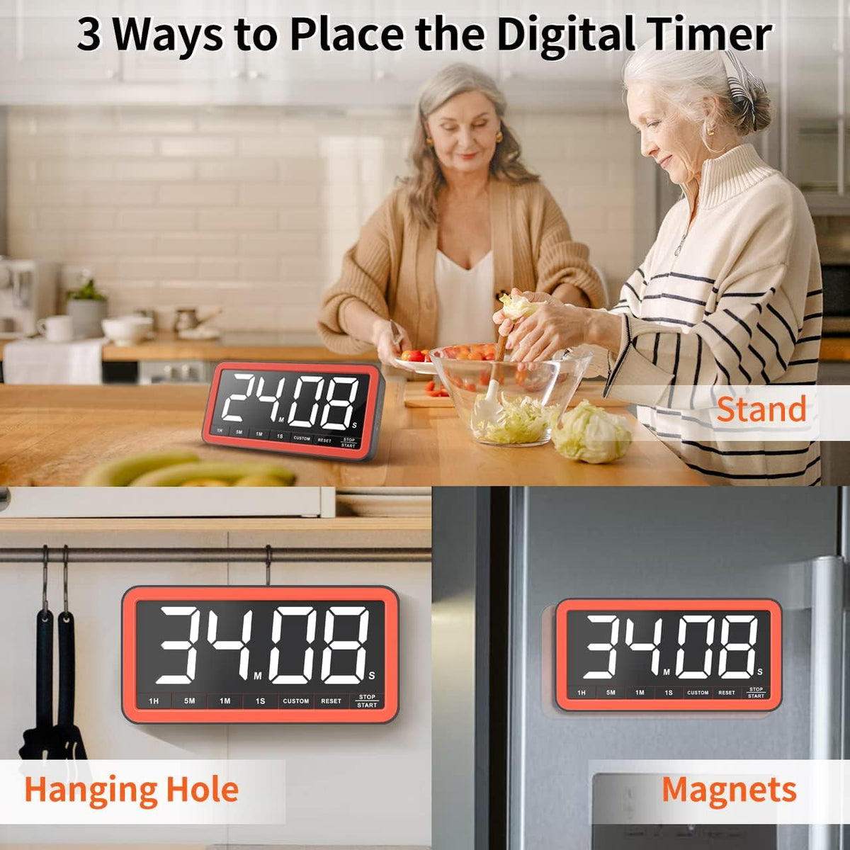 Large 7.8" Digital Timer, Magnetic LED Timer for Kitchen & Classroom