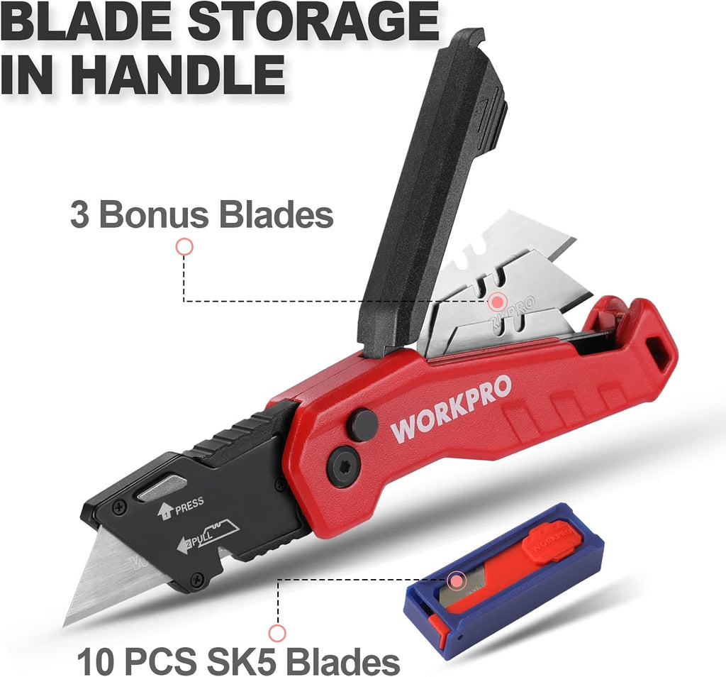 Folding Utility Knife, Quick Change Box Cutter, Red
