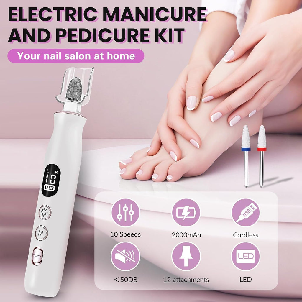 Electric Nail Drill Cordless 2000 mAh Rechargeable Portable Nail File Drill
