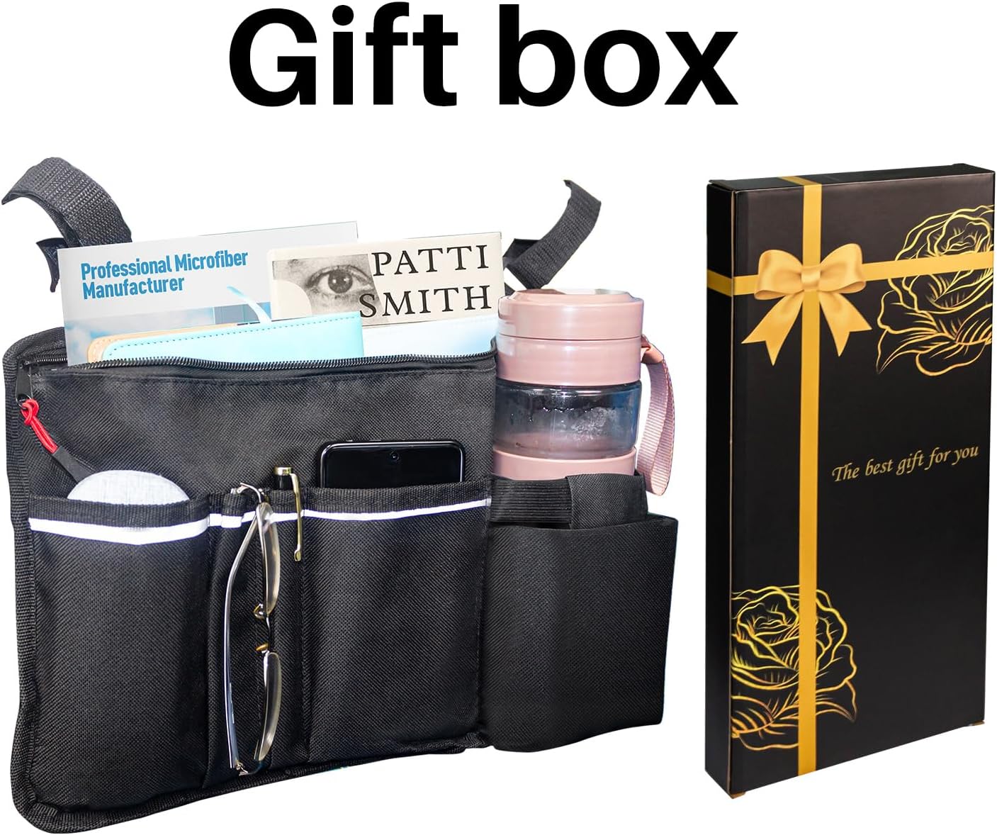 Wheelchair Pouch Side Pocket,Wheel Chair Cup Holder,Electric Wheelchair Accessories,Wheelchair Side Bag with Cup