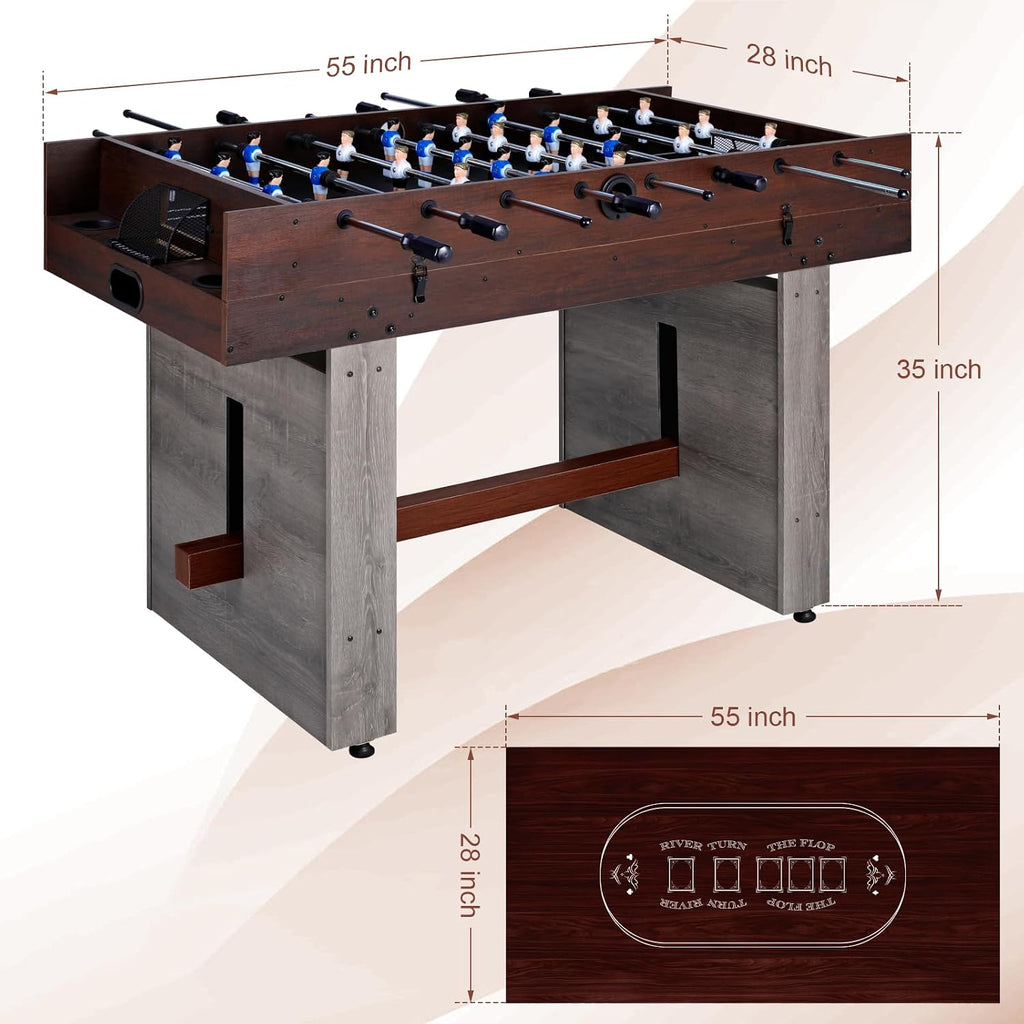 4-in-1 Combo Game Table 55" Multi-Game Table with Foosball, Electric Air Hockey (Powerful 700mA Motor), Ping Pong &