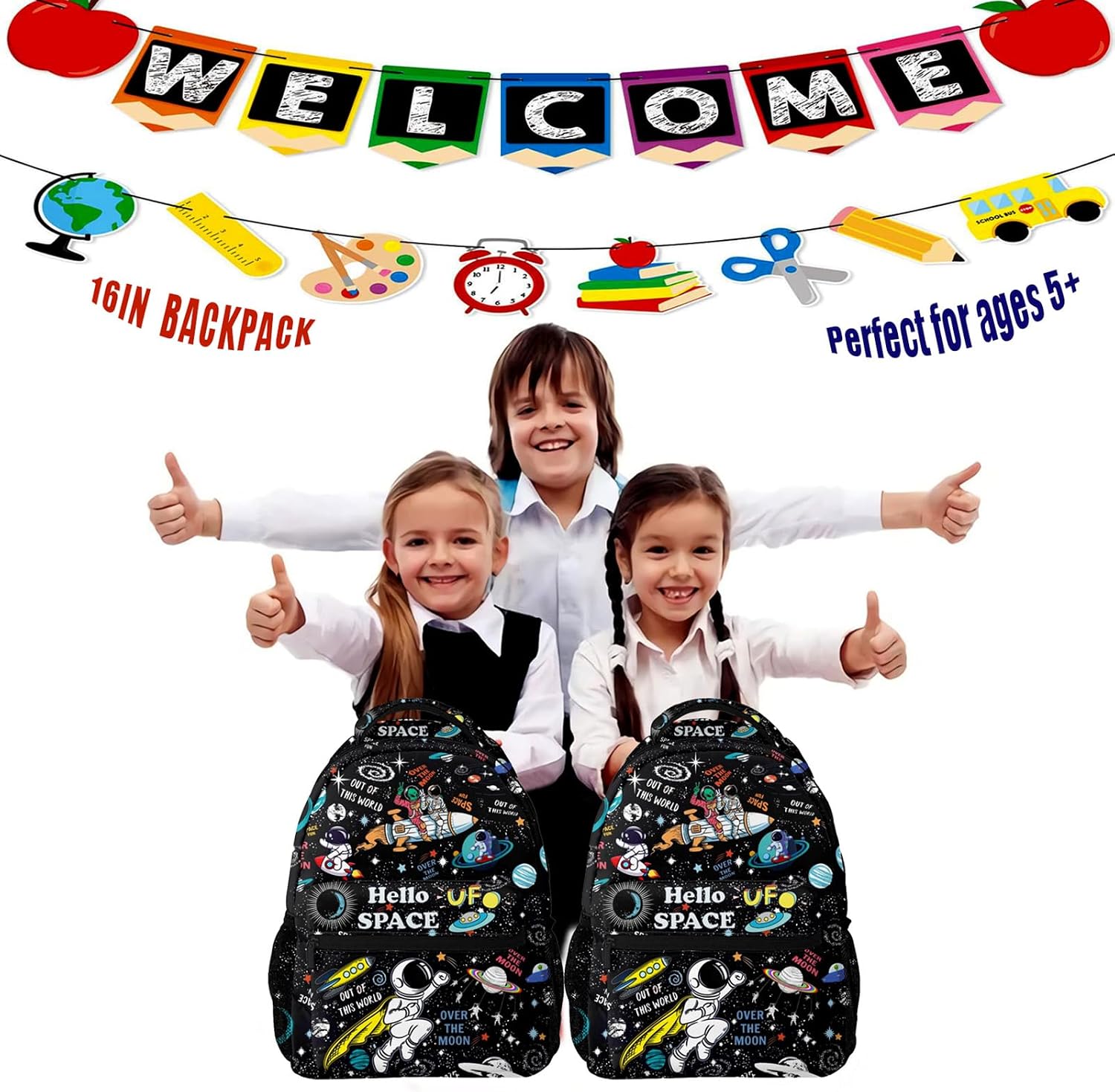 Space Astronaut Rocket School Backpack for Boys Kids Girls Adjustable Strap Waterproof 16 inch School BookBag Outdoor
