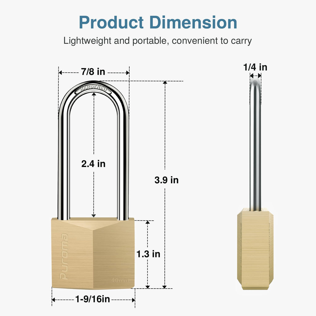 Keyed Padlock 3 Keys Outdoor Solid Brass Lock 2.6" Shed Gate Hasp