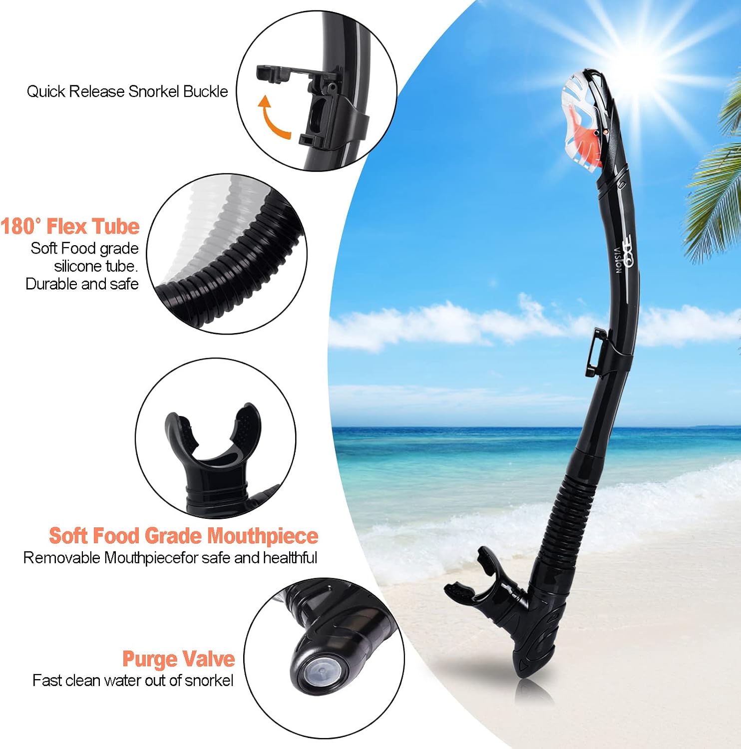 Snorkel Set Pano 3 Window Adult Snorkeling Gear, Professional Snorkel Goggles Anti-Fog Diving Mask, Anti-Leak Swim