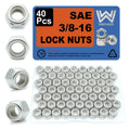 3/8-16 Nylon Insert Lock Nuts 40 Pack, 304 Stainless Steel Hardware Nuts