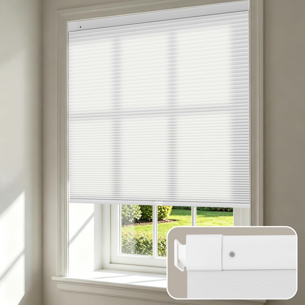 Custom Size No Drill Cellular Shades，Light Filtering，White