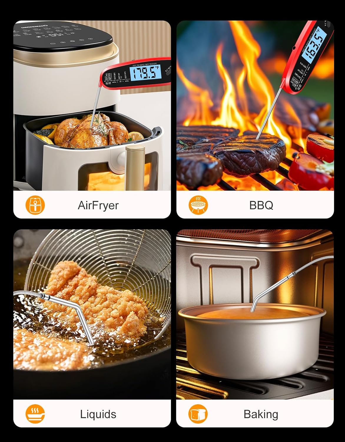 Instant Read Meat Thermometer Digital for Cooking with Dual Probe