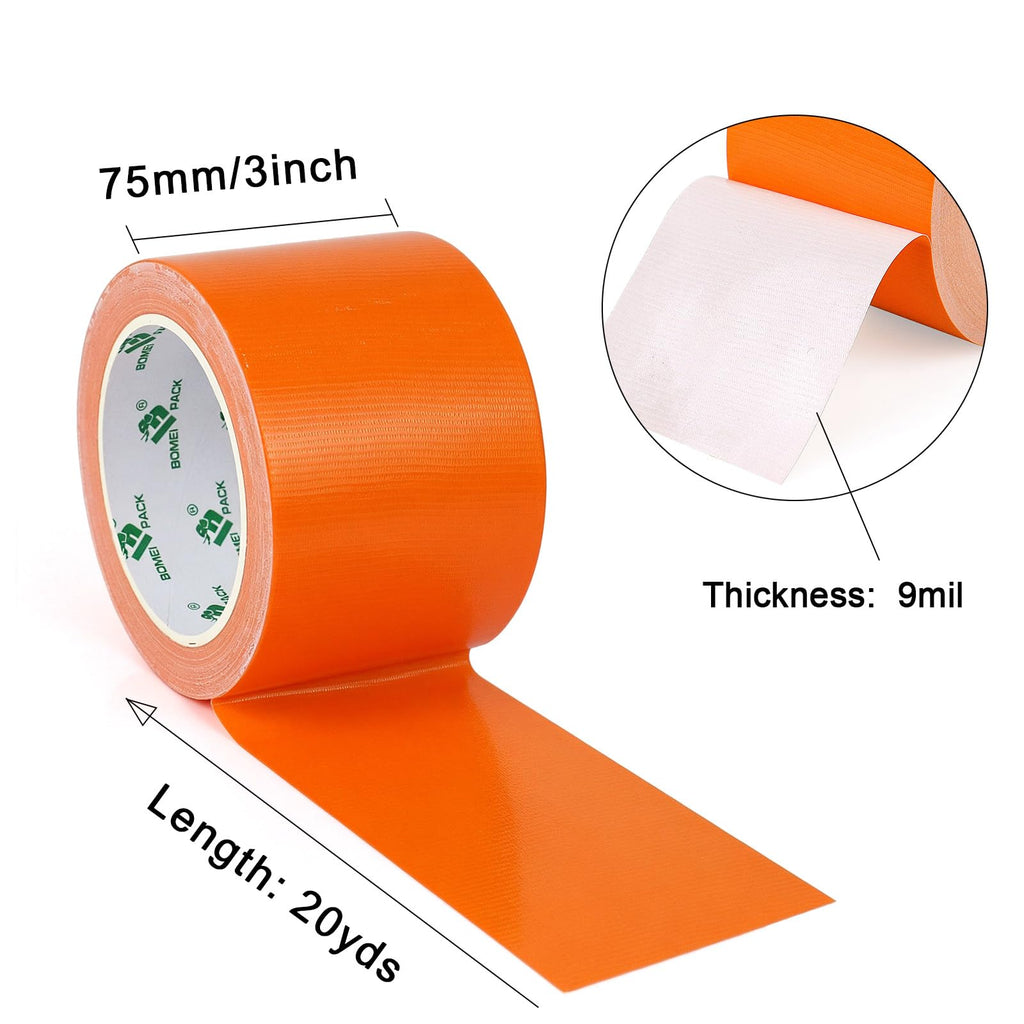 1Pack 3inch Duct Tape Heavy Duty Waterproof Orange 9Mil 20Yds