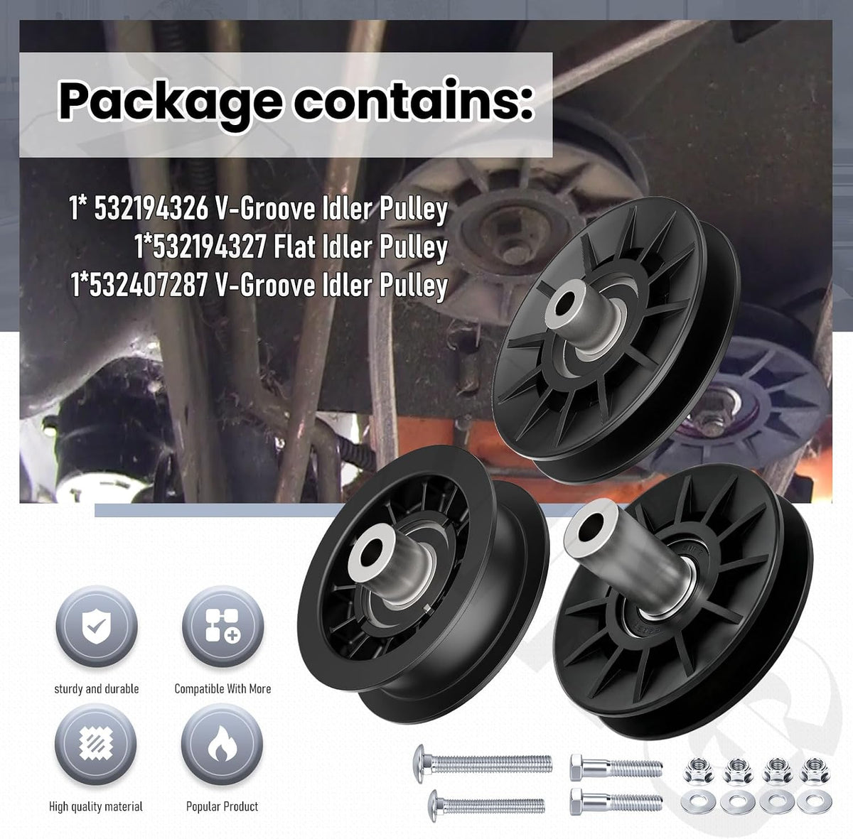 532407287 532194326 V-Groove Idler Pulley Kit for Poulan Craftsman Mower