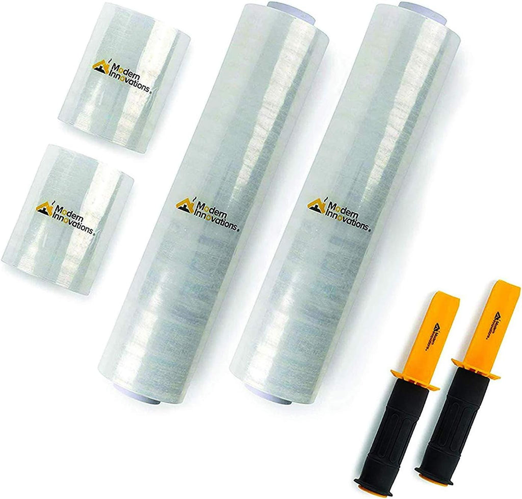 Clear Stretch Wrap Roll Bundle - (2) 15" Rolls, (2) 5" Rolls, (2) Handles,(4000 Feet) Shrink Wrap for Moving, Packing