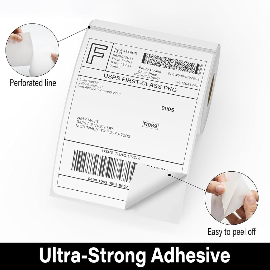 4x6 Thermal Shipping Labels - 1 Roll of 350, Perforated & Strong Adhesive, Direct Thermal Labels Compatible with