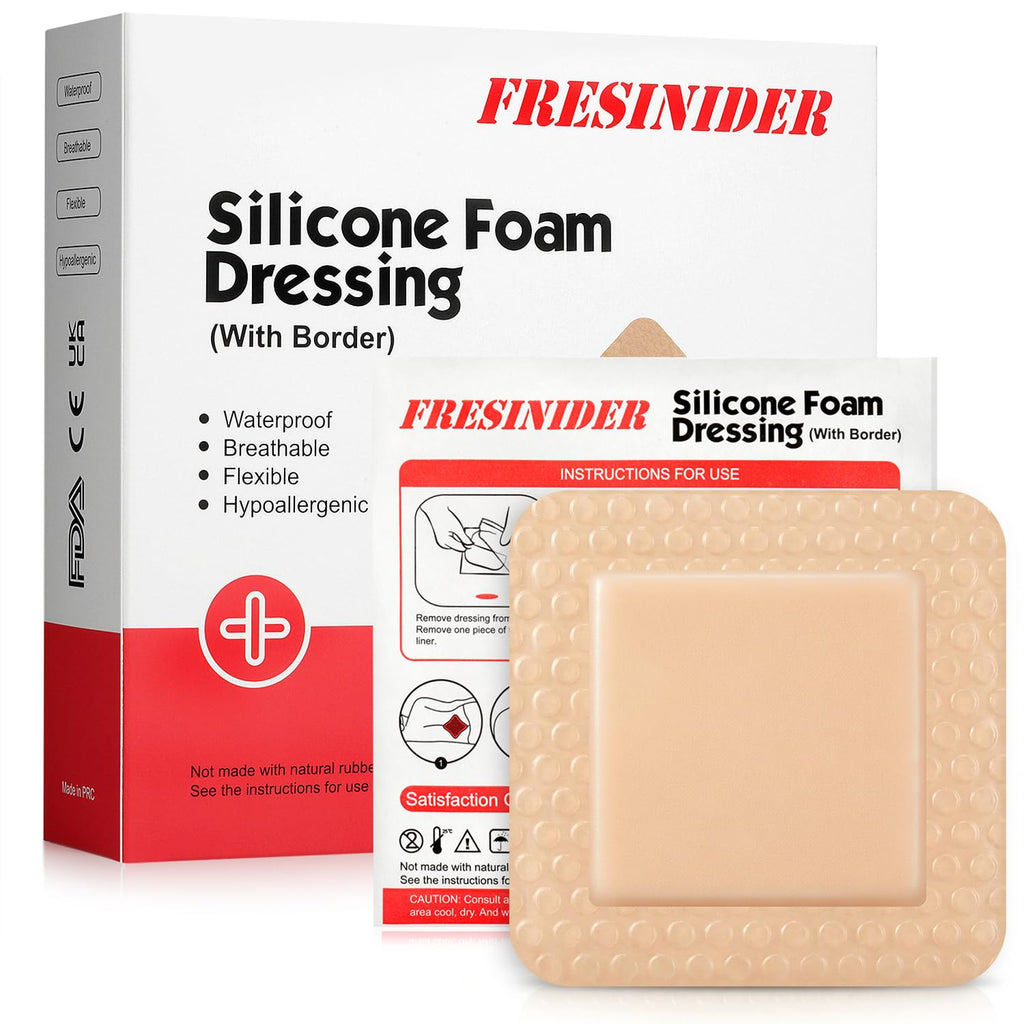 Silicone Foam Dressing with Adhesive Border – Wound Dressing Bandage – Silicone Foam Pad – Pack of 10 – 3 x 3 Inches