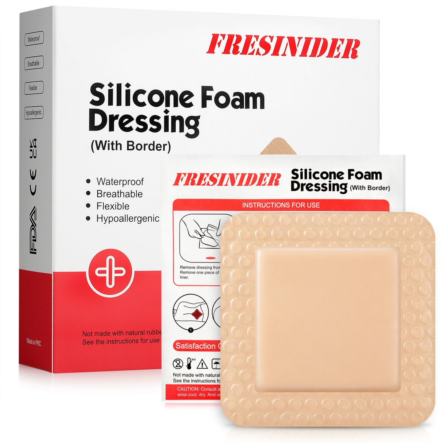 Silicone Foam Dressing with Adhesive Border – Wound Dressing Bandage – Silicone Foam Pad – Pack of 10 – 3 x 3 Inches