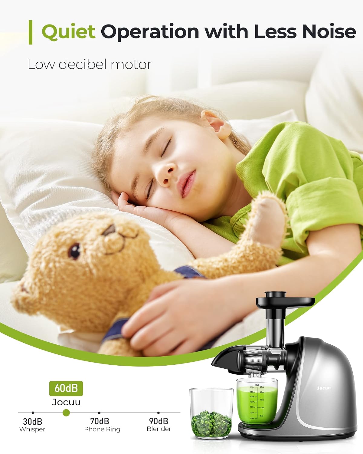 Juicer, Jocuu Slow Masticating Juicer Machines Easy to Clean, Soft/Hard Two Speed Quiet Motor Reverse Function