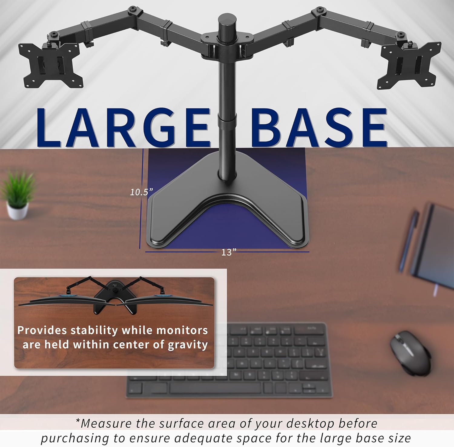 STAND-V002F Dual LED LCD Monitor Free-Standing Desk Stand for 2 Screens up to 27 Inch Heavy-Duty Fully Adjustable