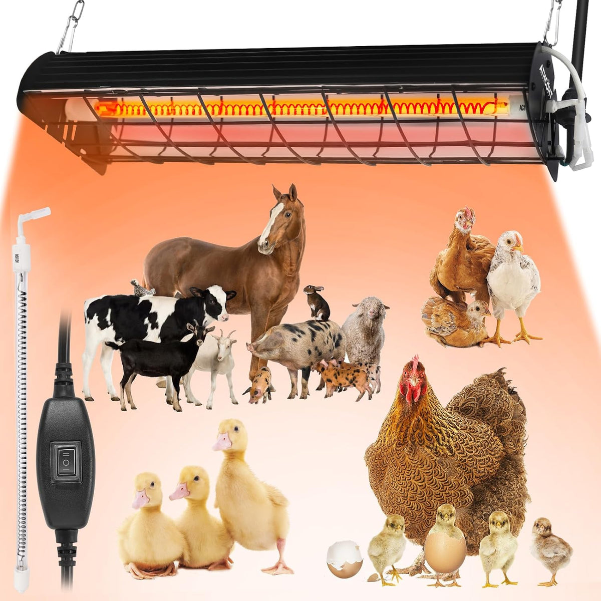 400W Heat Lamp for 60 Chickens Upgraded 12000H Large Chicken Coop Brooder Heater Carbon Fiber Bulb Waterproof