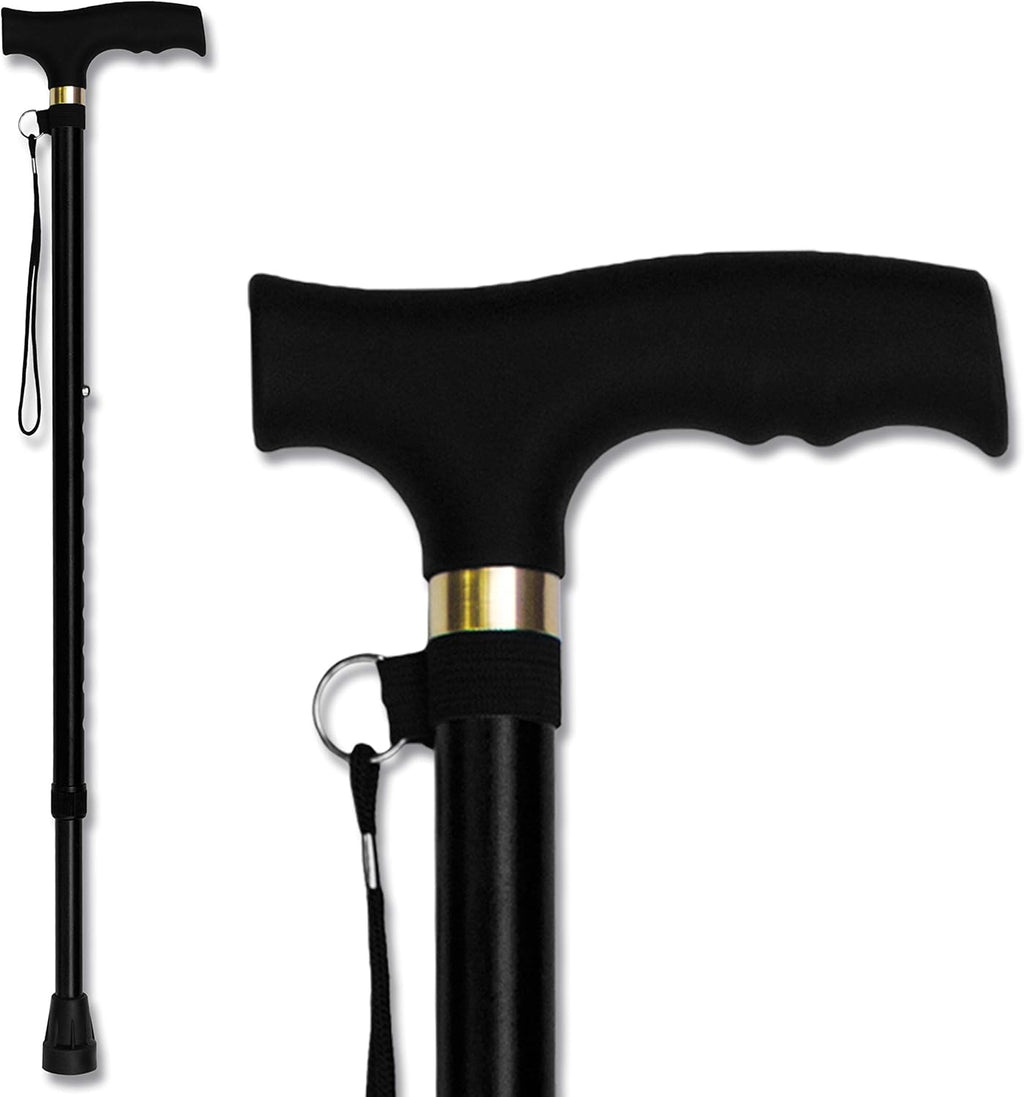 Walking Cane - Adjustable Walking Stick - Lightweight Aluminum Offset Cane with Ergonomic Handle and Wrist Strap
