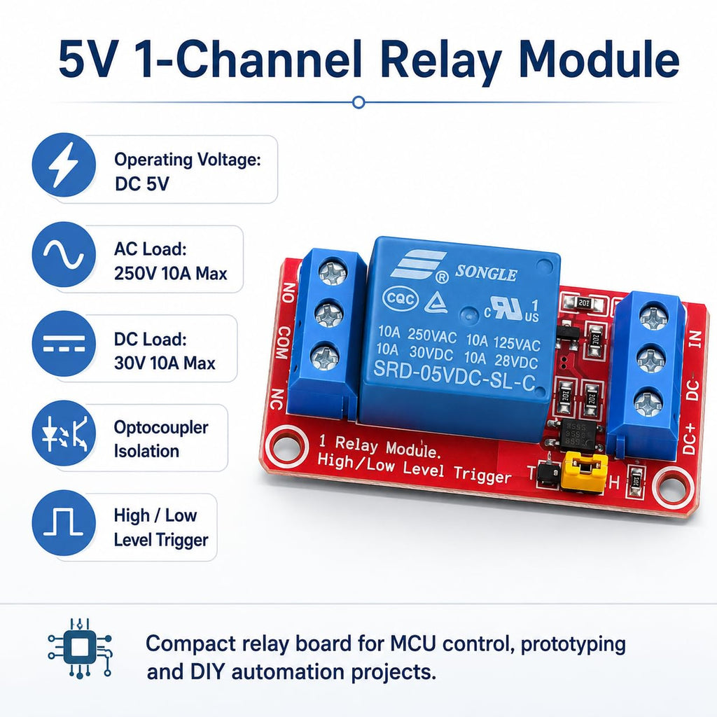 5V Relay Module 8 Pack, 1 Channel Relay Board with Optocoupler Isolation, High Low Level Trigger DC 5V Relay Switch Module for Arduino Raspberry Pi PIC AVR MCU DIY Projects