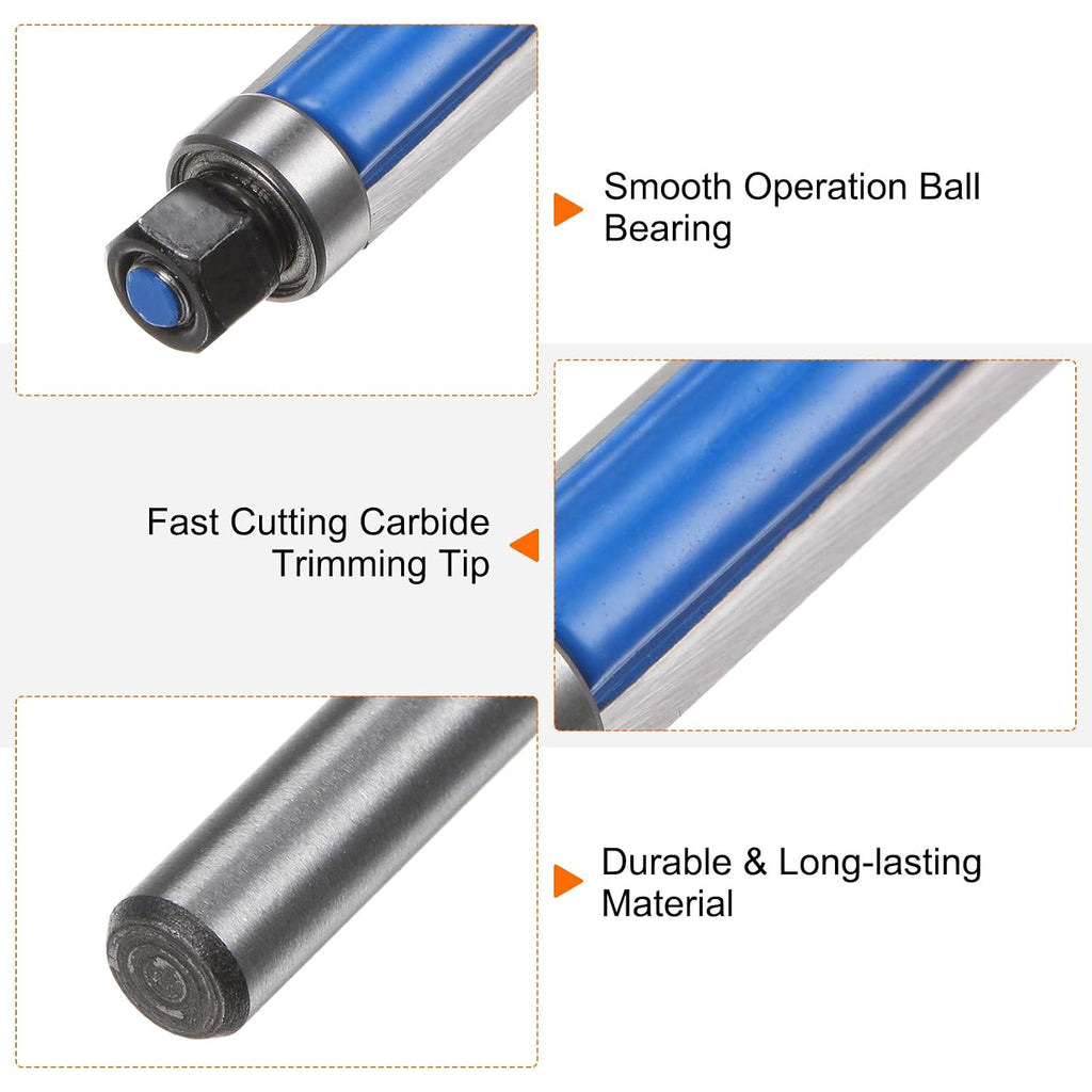2pcs Flush Trim Router Bit 1/4" Shank 1/4" Dia 1" Cutting Depth Top Bearing Flush Straight Cut Trimming Router Bits