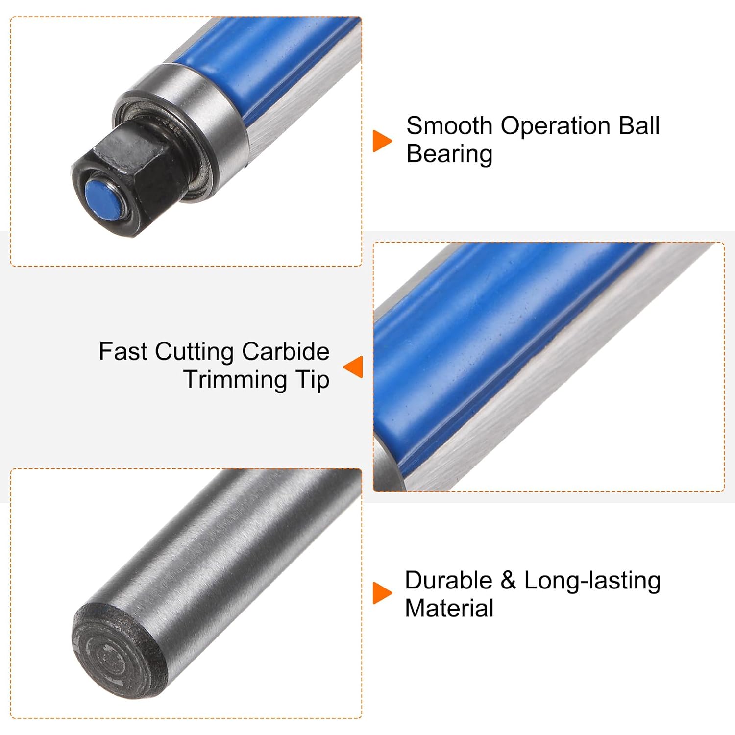 2pcs Flush Trim Router Bit 1/4" Shank 1/4" Dia 1" Cutting Depth Top Bearing Flush Straight Cut Trimming Router Bits
