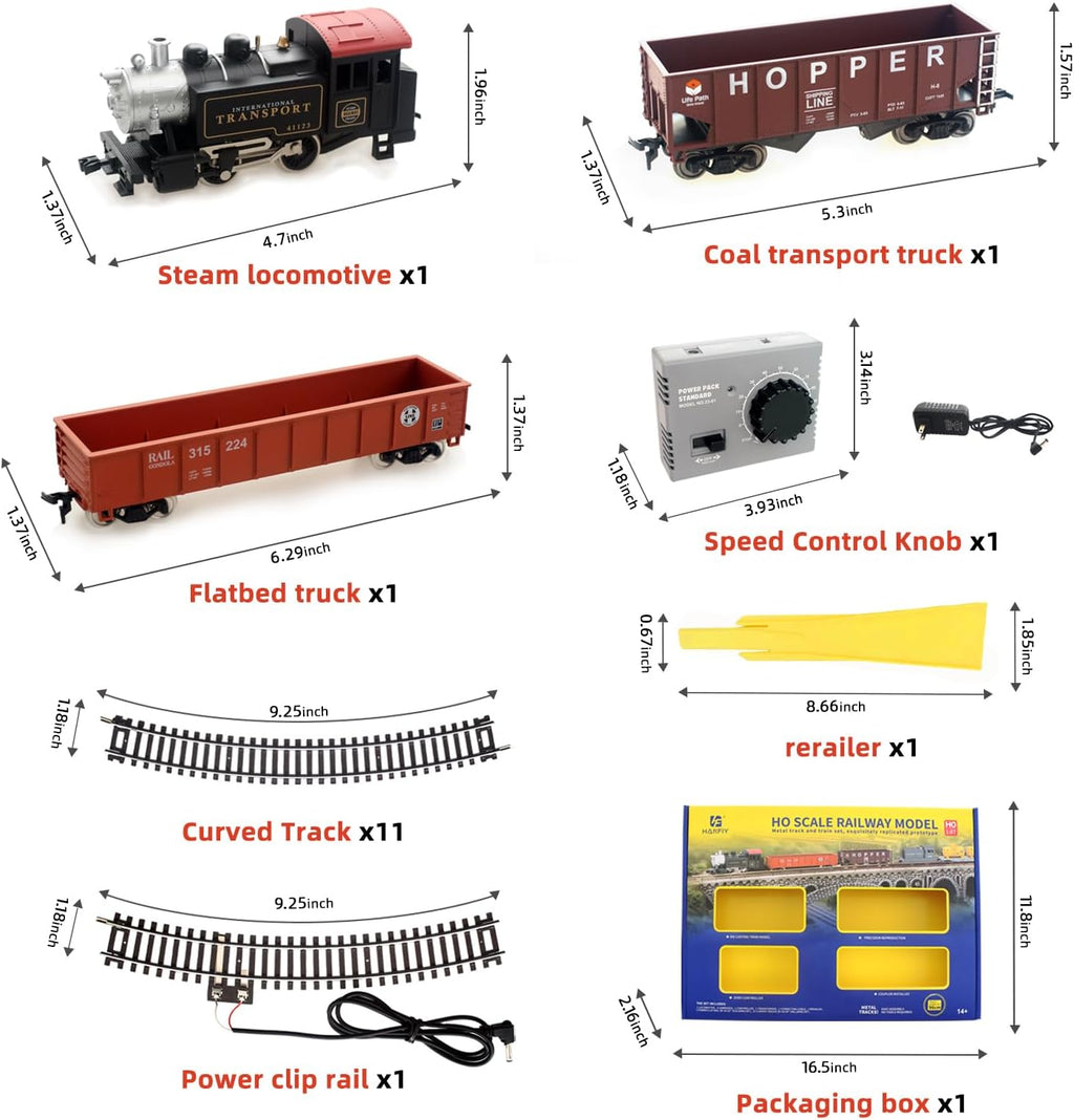 HO Scale 1:87 Electric Train Sets, Black Locomotive Trainset with Remote Control Track Power Pack and Speed