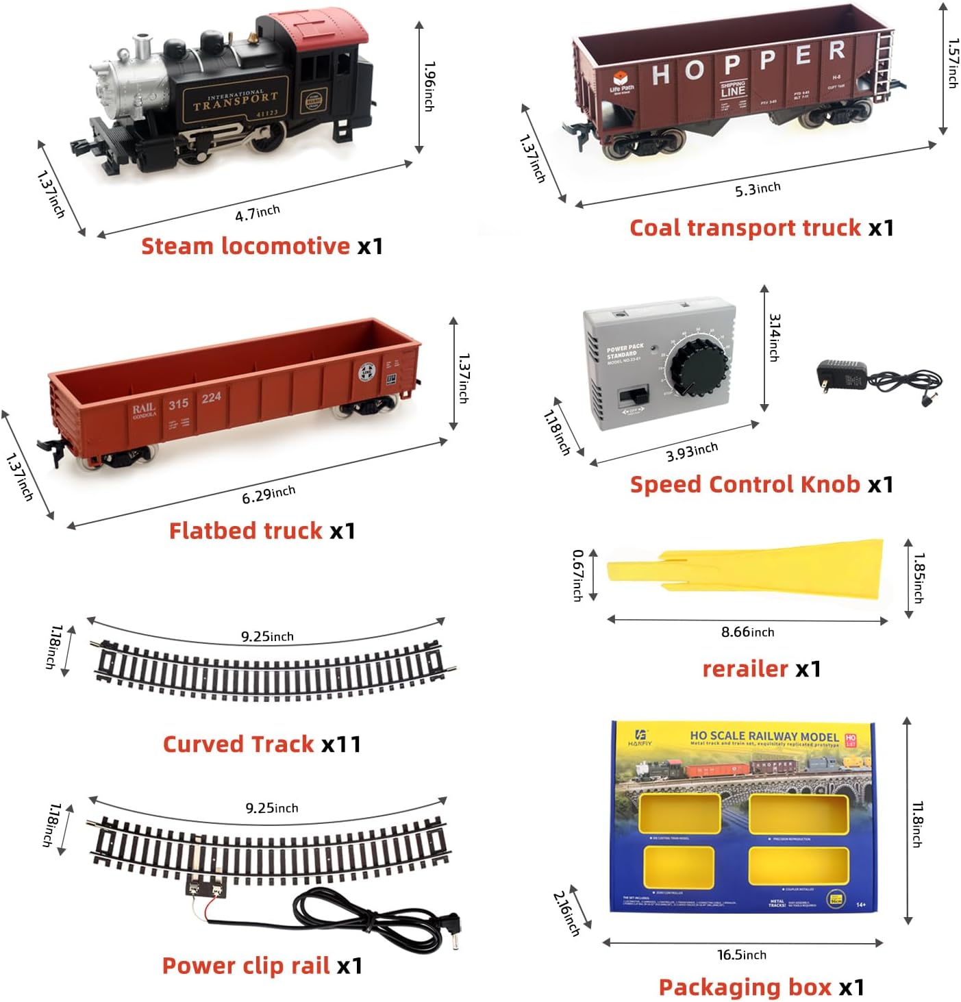 HO Scale 1:87 Electric Train Sets, Black Locomotive Trainset with Remote Control Track Power Pack and Speed